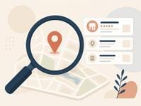 Lupa sobre un mapa con un pin de ubicación y resultados de búsqueda, representando el SEO local y el posicionamiento en Google